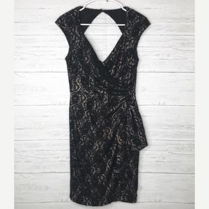 Black Floral Lace Open Cutout Back Bow Front Dress